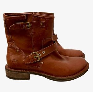 UGG - Fabrizia Leather Ankle Moto Boots Side Zip